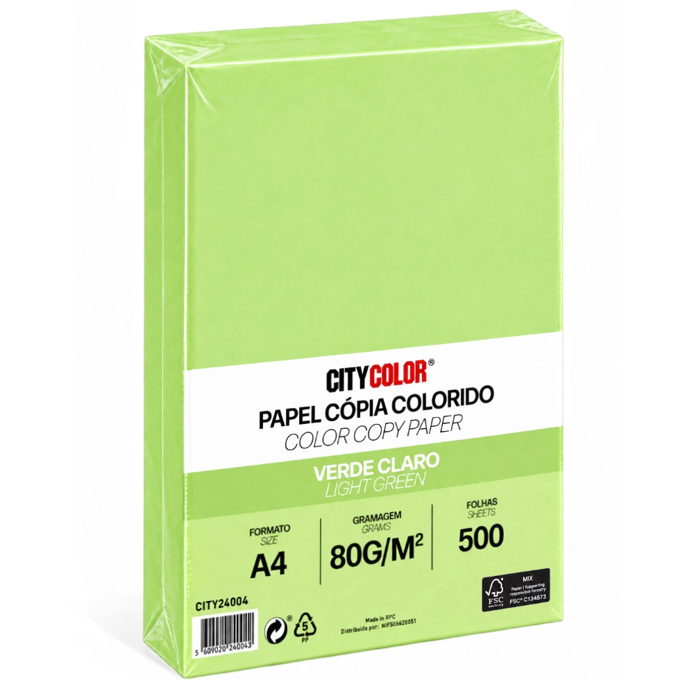 PAPEL A4 80GR RESMA CITYCOLOR VERDE CLARO CITY24004
