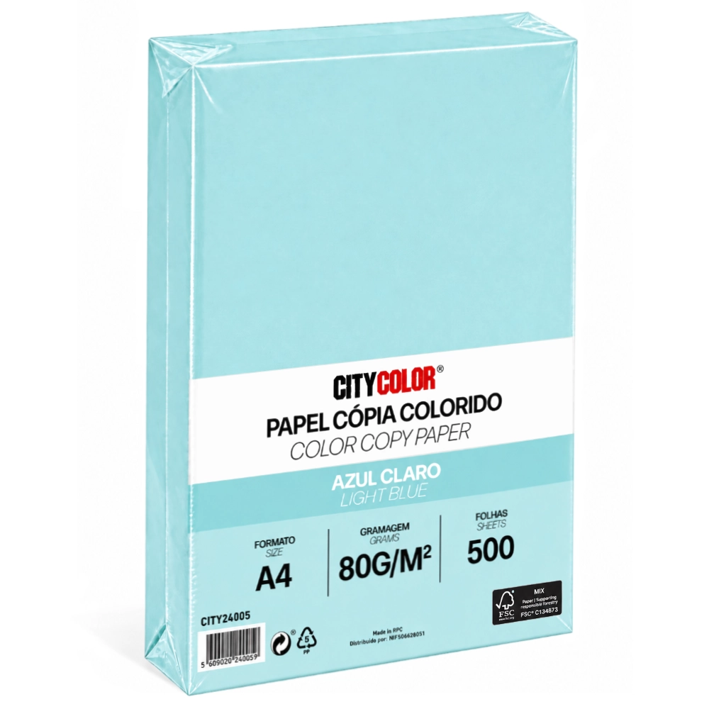 PAPEL A4 80GR RESMA CITYCOLOR AZUL CLARO CITY24005