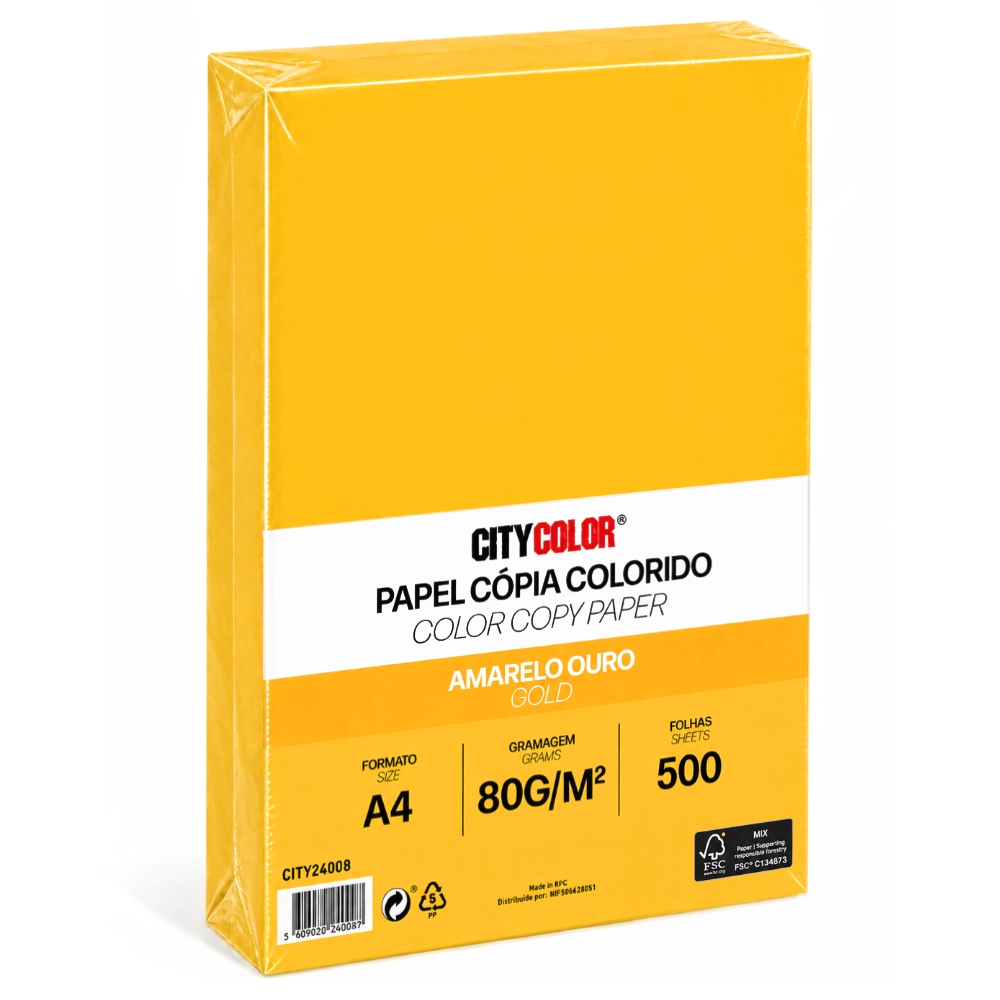 PAPEL A4 80GR RESMA CITYCOLOR AMARELO OURO CITY24008