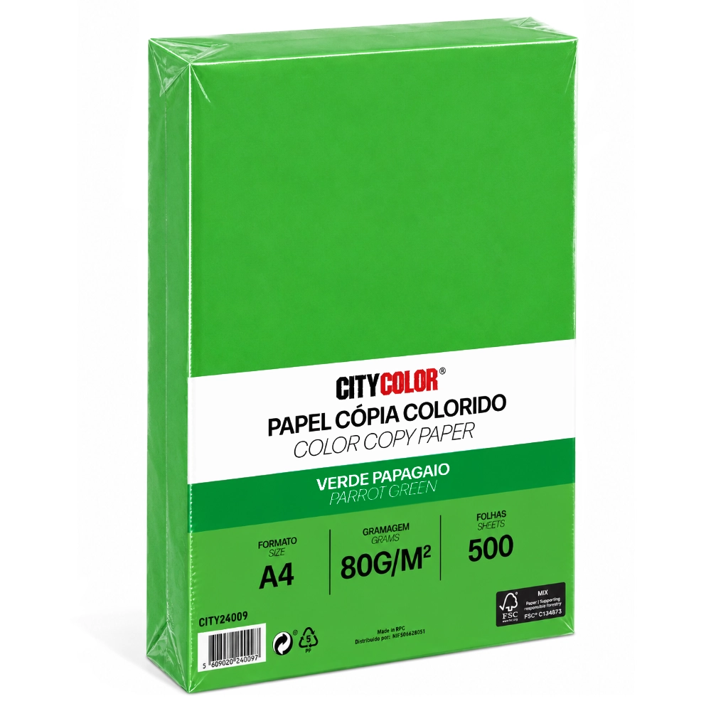 PAPEL A4 80GR RESMA CITYCOLOR VERDE PAPAGAIO CITY24009