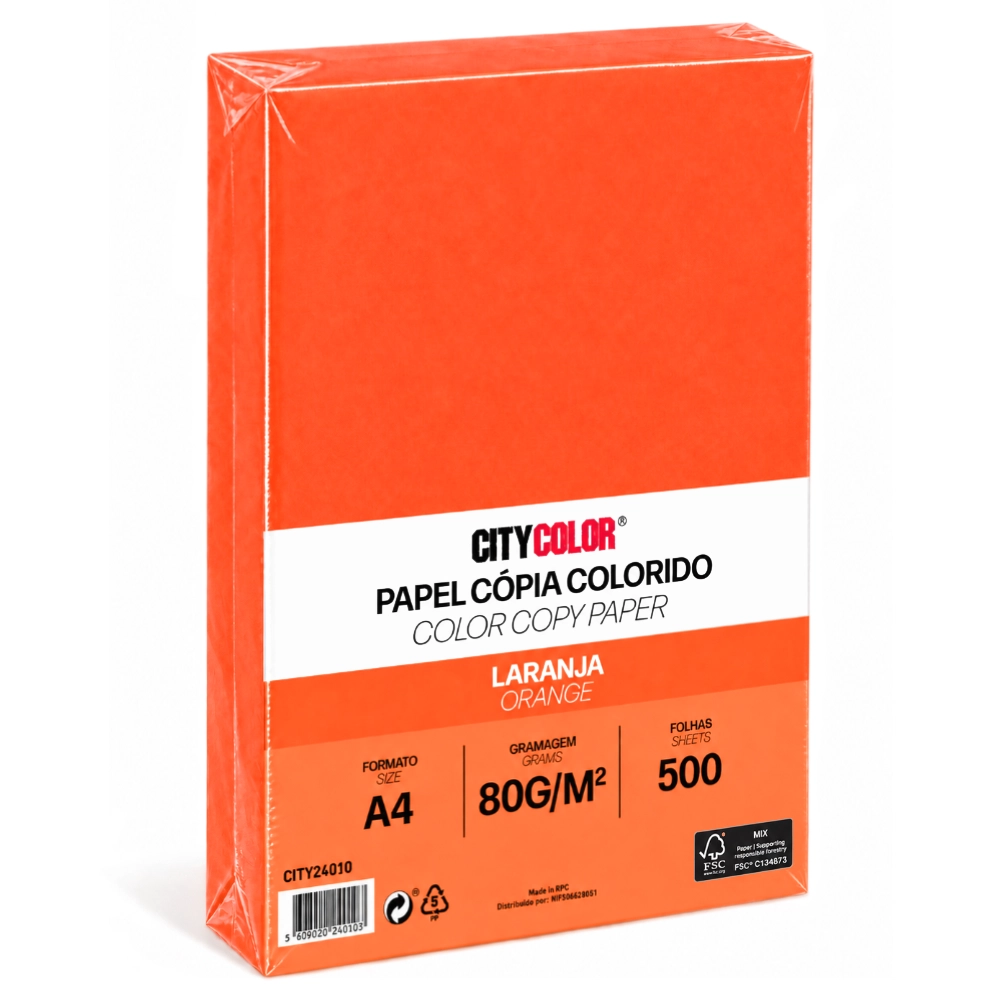 PAPEL A4 80GR RESMA CITYCOLOR LARANJA CITY24010