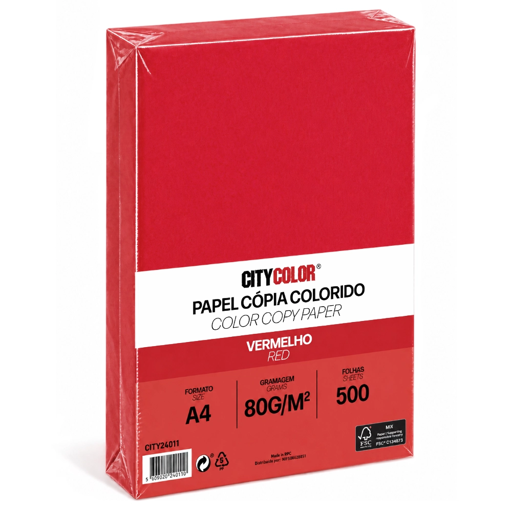 PAPEL A4 80GR RESMA CITYCOLOR VERMELHO CITY24011