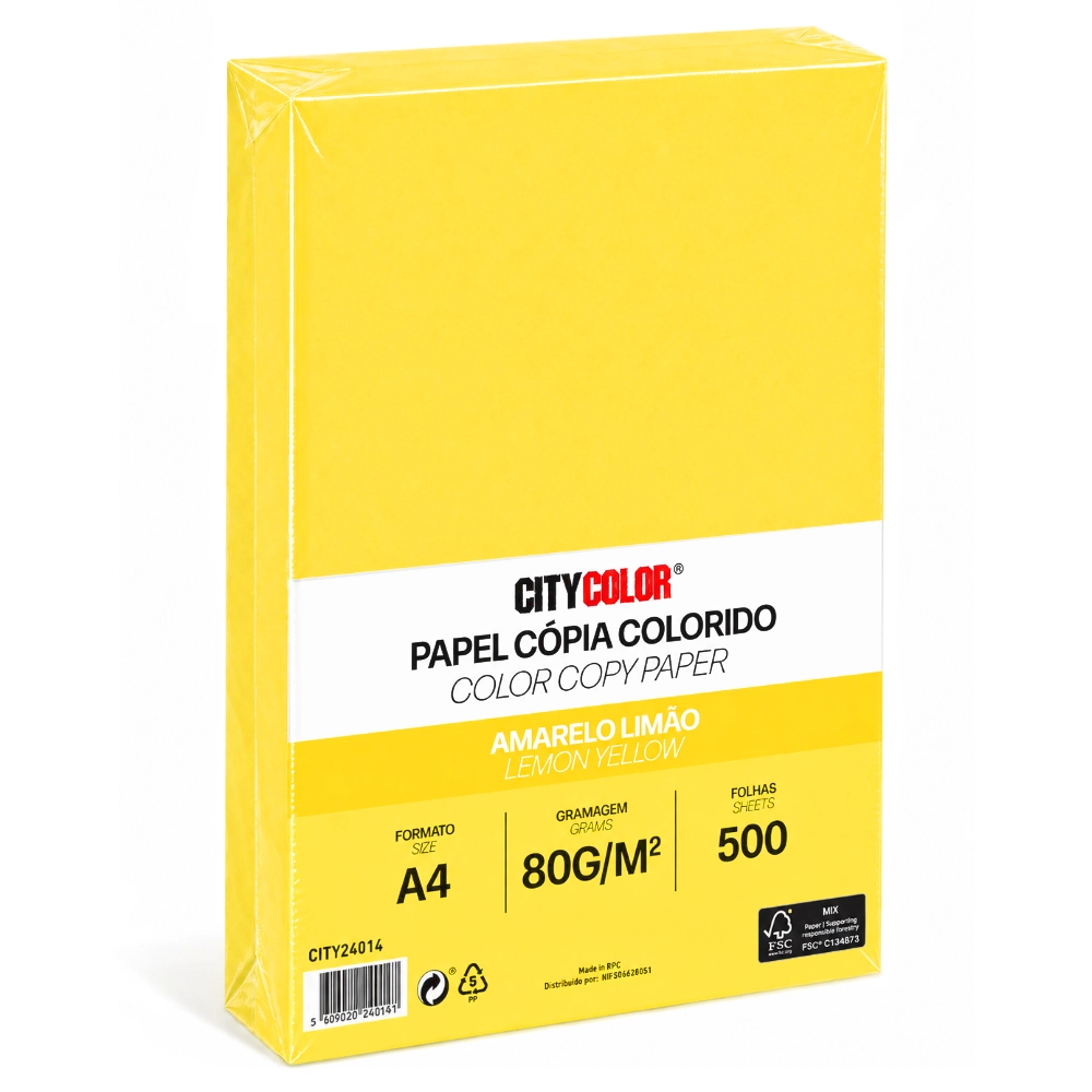 PAPEL A4 80GR RESMA CITYCOLOR AMARELO LIMÃO CITY24014