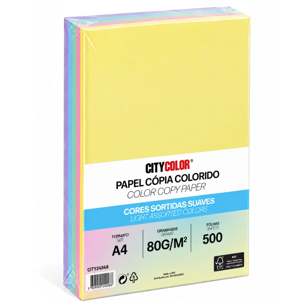 PAPEL A4 80GR RESMA CITYCOLOR SORTIDO SUAVE CITY24048