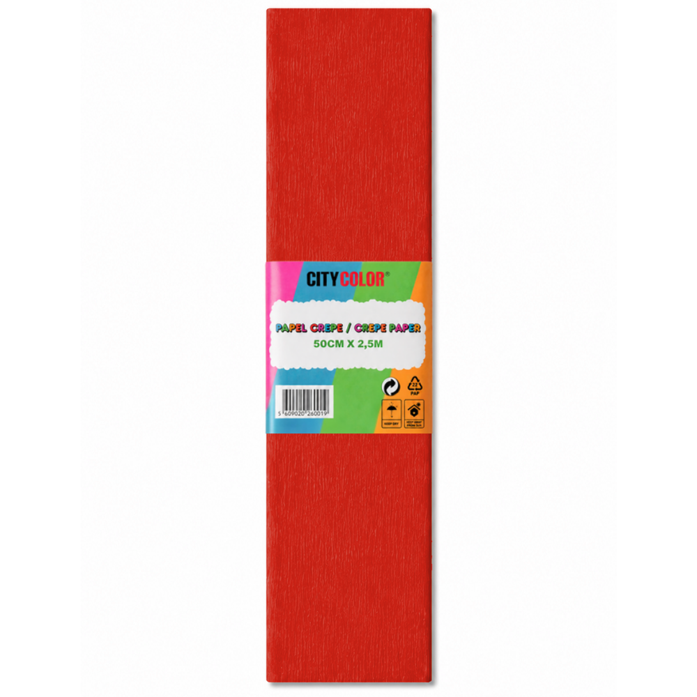 PAPEL CREPE 50X250CM CITYCOLOR PACK COM 10 FOLHAS VERMELHO CITY26001