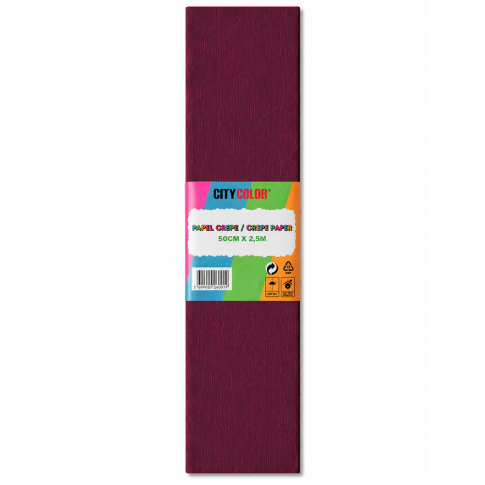 PAPEL CREPE 50X250CM CITYCOLOR PACK COM 10 FOLHAS BORDEAUX CITY26002