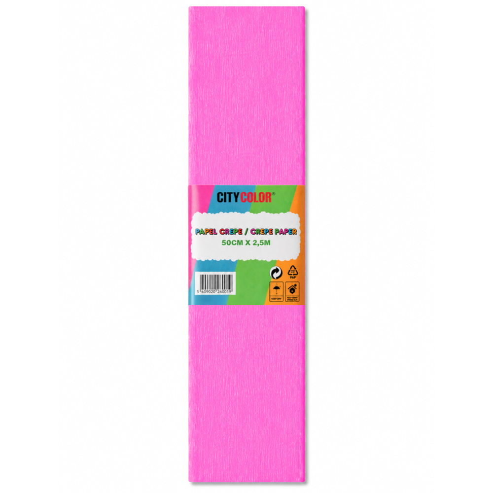 PAPEL CREPE 50X250CM CITYCOLOR PACK COM 10 FOLHAS ROSA CITY26004