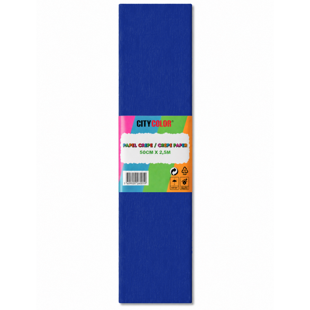 PAPEL CREPE 50X250CM CITYCOLOR PACK COM 10 FOLHAS AZUL ESCURO CITY26007