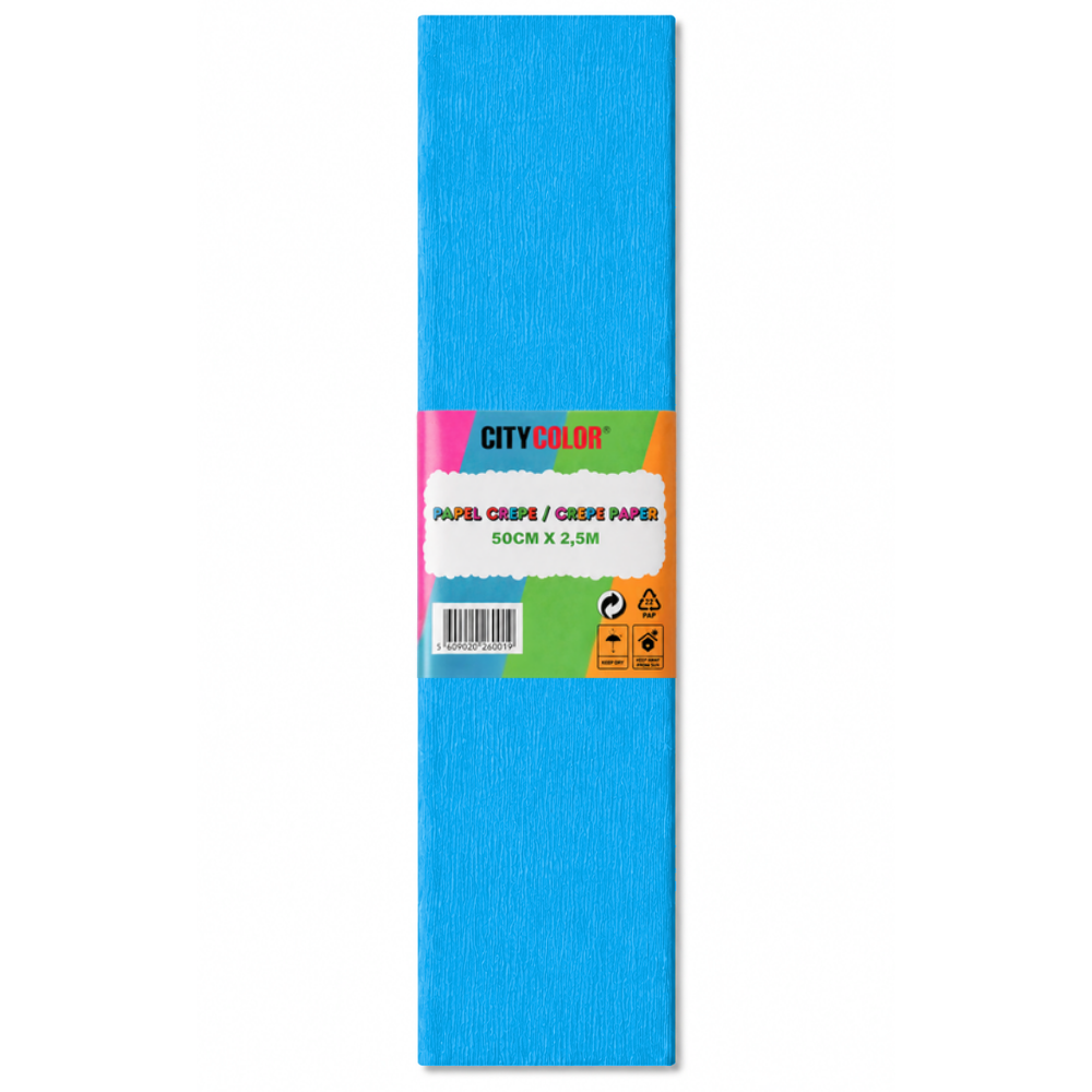 PAPEL CREPE 50X250CM CITYCOLOR PACK COM 10 FOLHAS AZUL TURQUESA CITY26009