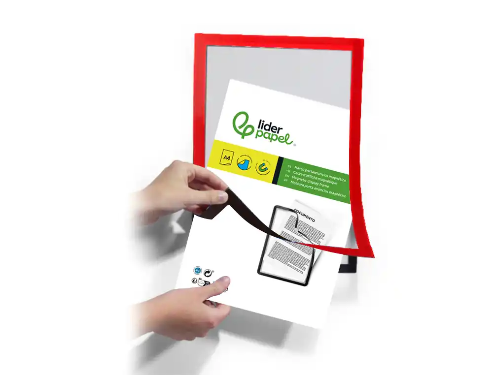 MOLDURA PORTA ANUNCIOS MAGNETICA DIN A4 SUPORTE ADESIVO REMOVIVEL COR VERMELHA 1