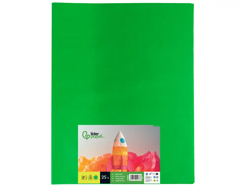 PAPEL SEDA 52 X 76 CM 18 GR VERDE MEDIO EMBALAGEM DE 25 FOLHAS