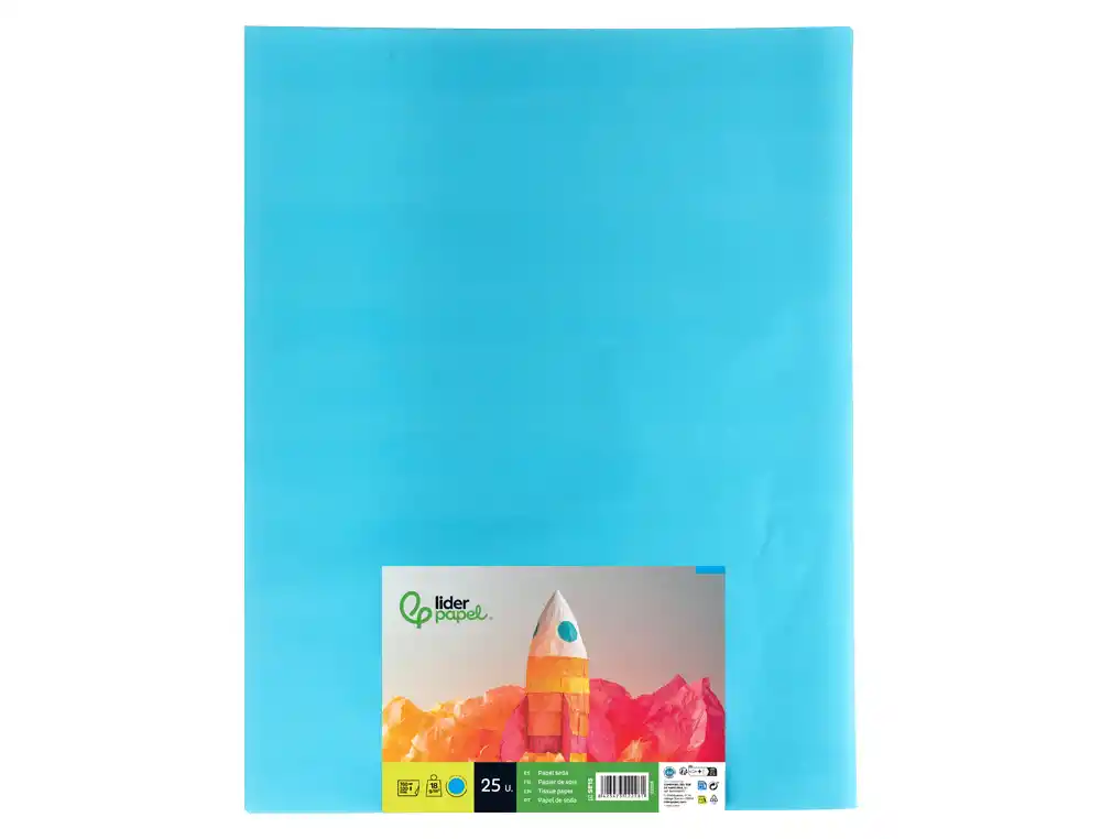 PAPEL SEDA 52X76 CM 18 GR AZUL CELESTE EMBALAGEM DE 25 FOLHAS